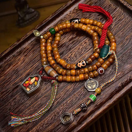 Qiyuan Tibetan 108 Mala Beads Camel Bone Luck Tassel Bracelet
