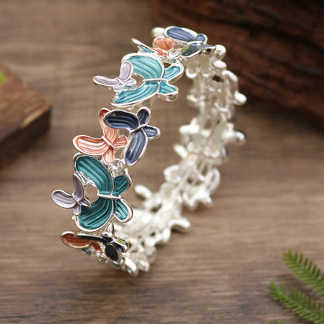 Qiyuan Colorful Butterfly Love Alloy Elastic Bracelet Bangle